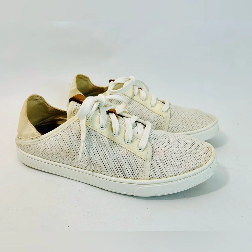 OluKai Cream-White Slip-On Perforated Sneaker Mule